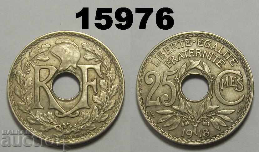 France 25 cents 1918 coin Excellent