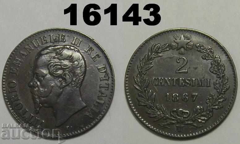 Italia 2 centsimi 1867 M monedă XF!