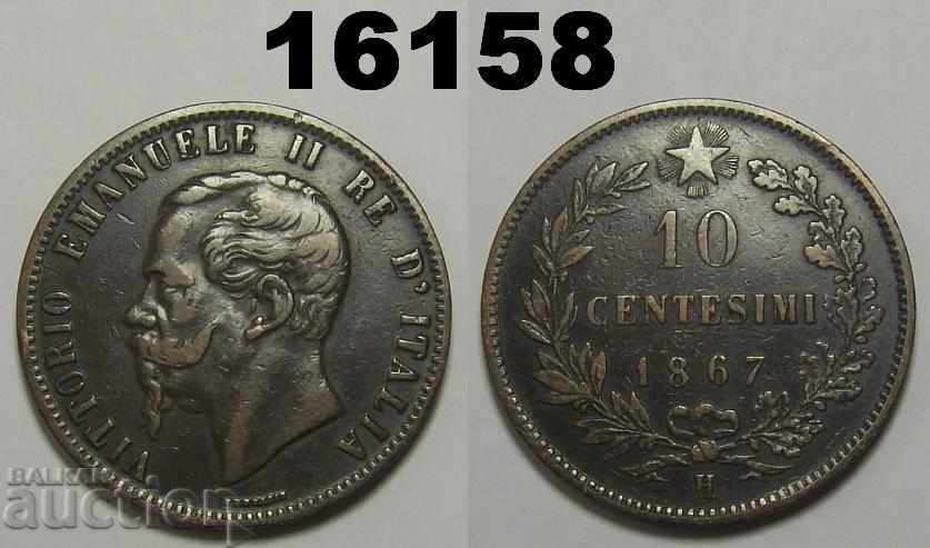 Italy 10 centsimi 1867 H VF + Coin