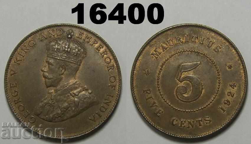 Мавриций 5 цента 1924 UNC Рядка !! монета