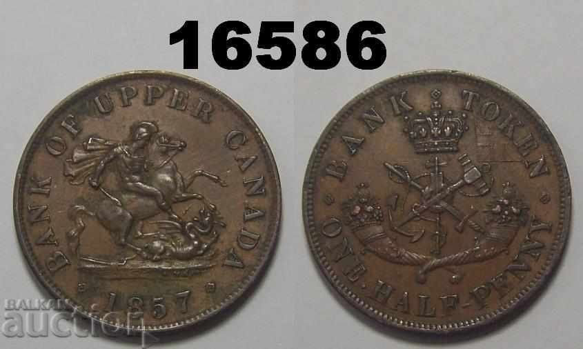 Canada superioară 1/2 penny 1857 UA Monedă minunată