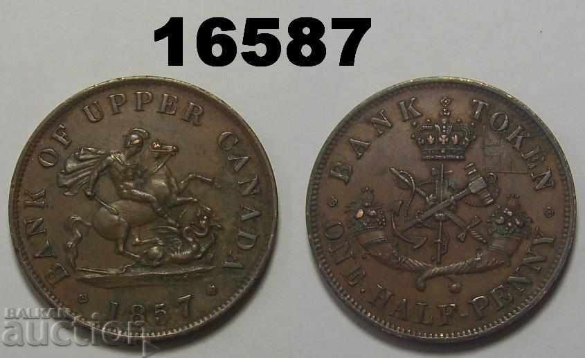 Горна Канада 1/2 пени 1857 AU Прекрасна монета