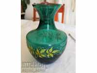 Antique Glass Vase Green Glass, with Ornaments