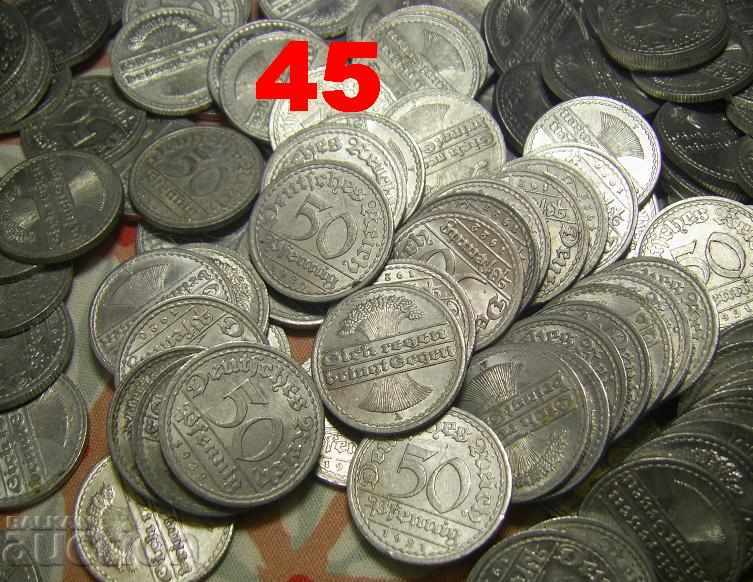 Germany 250 x 50 pfennigs 1920 1921 1922 coins with price 215.00 BGN | € 109.93 Germany 250 x 50 pfennigs 1920 1921 1922 coins with price 215.00 BGN | € 109.93