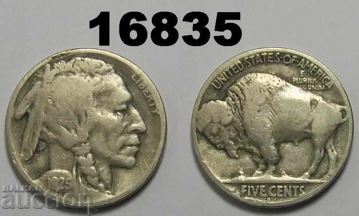 САЩ Buffalo 5 цента 1925 D монета