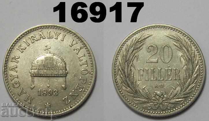 Hungary 20 fillers 1893 coin