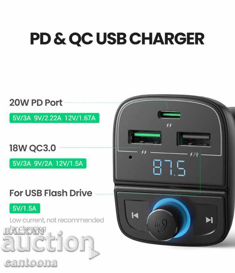 Ugreen FM transmitter Bluetooth 5.0, MP3, micro SD, 3 x USB with price 24.98 BGN | € 12.77