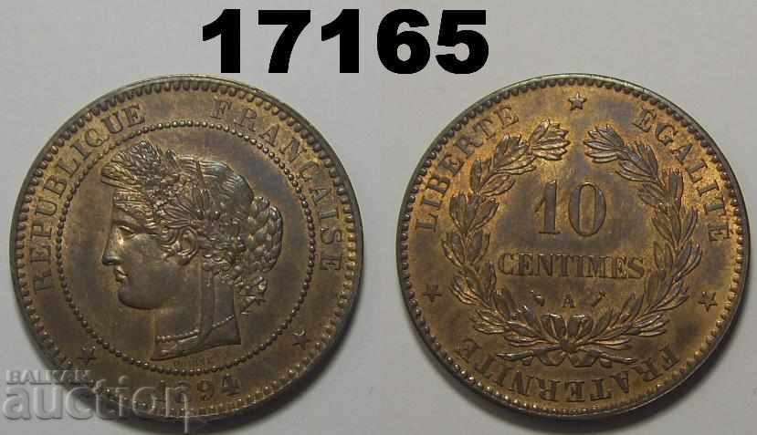 Франция 10 сантима 1894 UNC Прекрасна монета