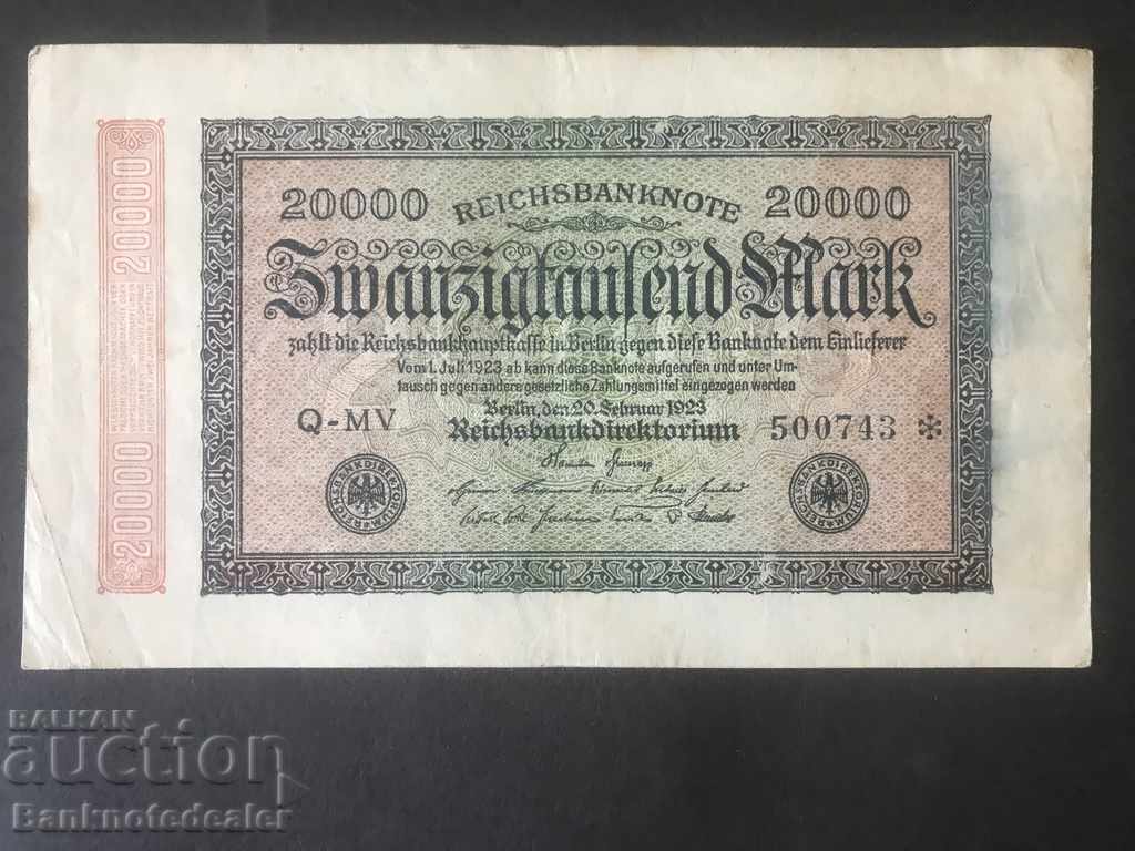 Germany 20000 Mark 1923 Reichsbank Pick 85b QMV