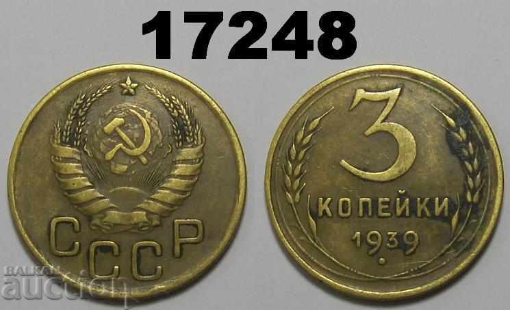 URSS Rusia 3 monede copeici din 1939