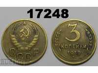URSS Rusia 3 monede copeici din 1939