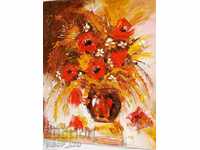 Artist painting STILL LIFE WITH POPPIES oil canvas signature