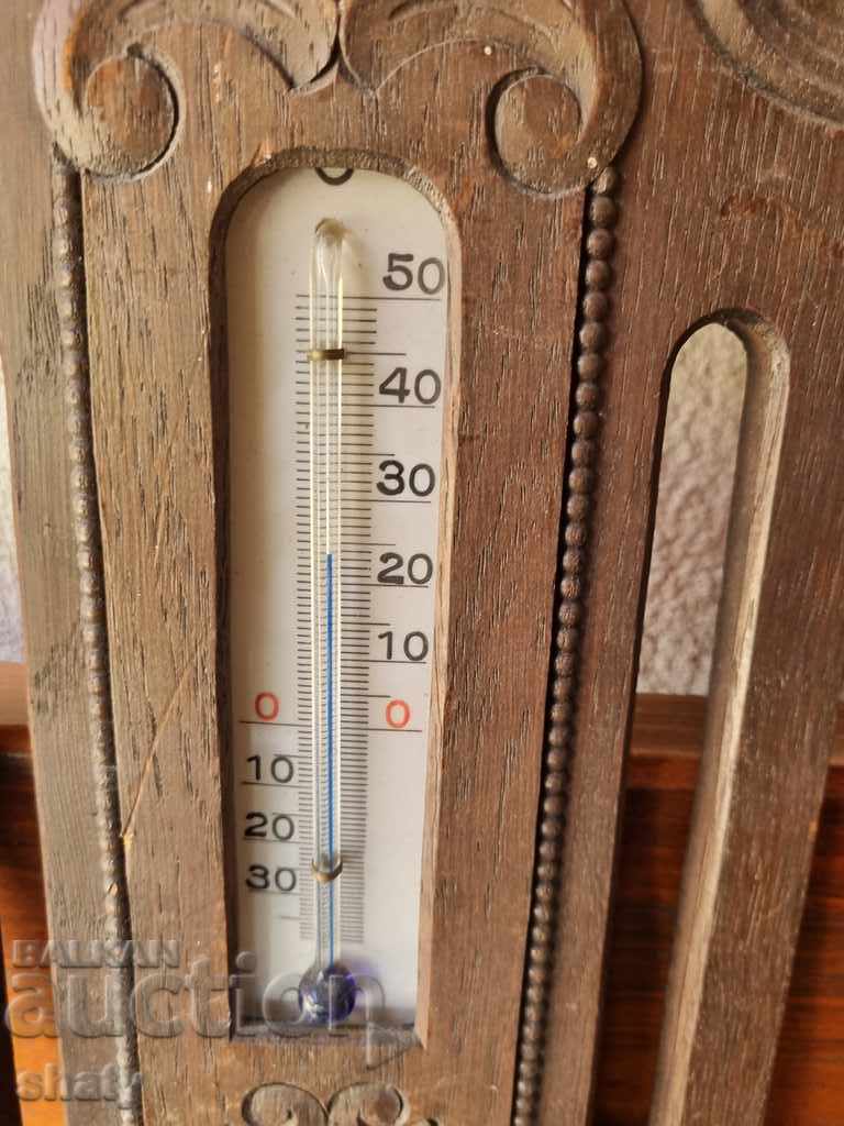 Auction Old wooden barometer and thermometer Auction Old wooden barometer and thermometer