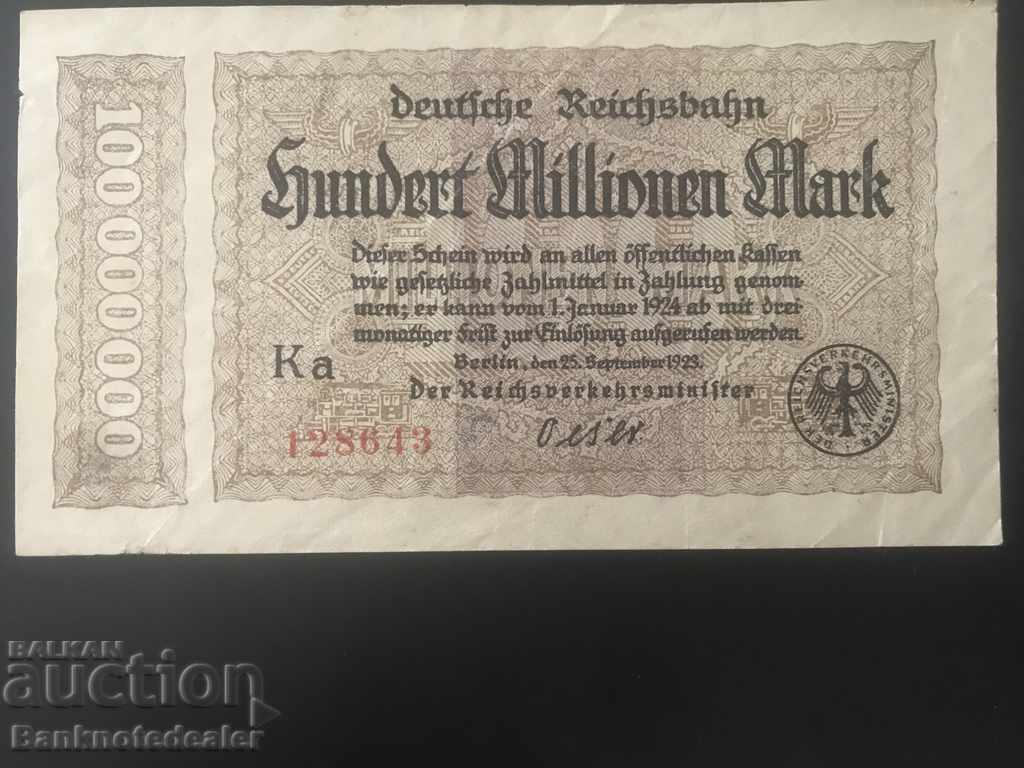 Germany 100  Million Mark 1924 Ref 8643