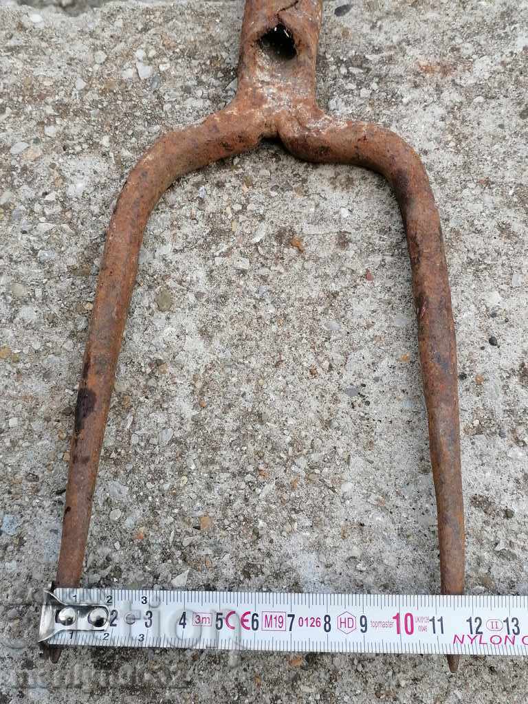 Old Wrought Two Prong, Pitchfork, Wrought Iron - 5