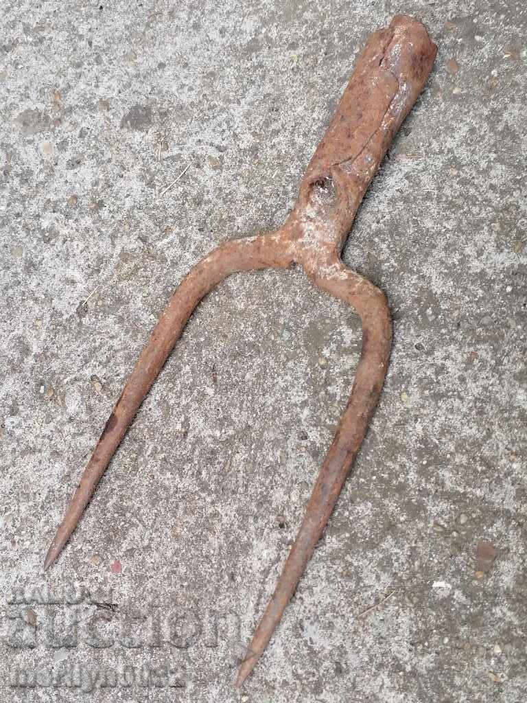 Old Wrought Two Prong, Pitchfork, Wrought Iron - 7
