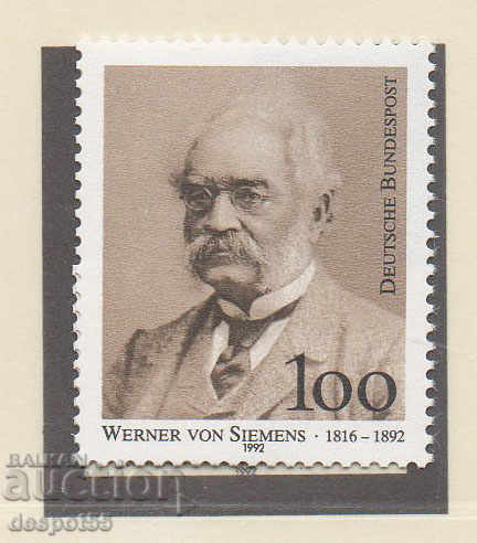 1992. Германия. Вернер фон Сименс, изобретател и инженер.