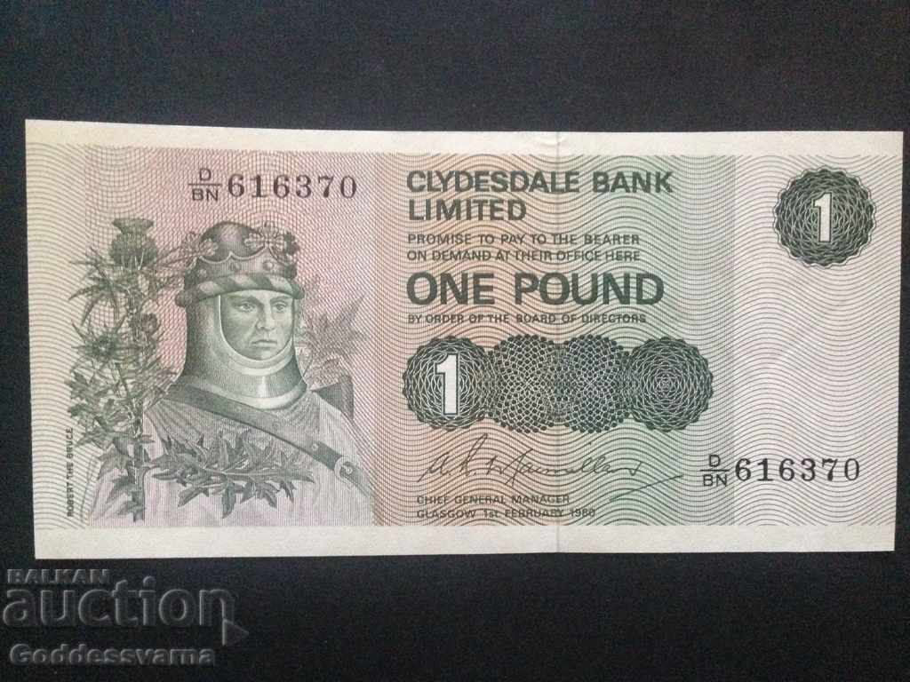 Auction Scotland Clydesdale Bank 1 Pound 1980 Pick 204c Ref 6370 Unc Auction Scotland Clydesdale Bank 1 Pound 1980 Pick 204c Ref 6370 Unc