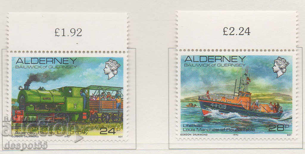1993. Alderney. Transport - Locomotives and ships.