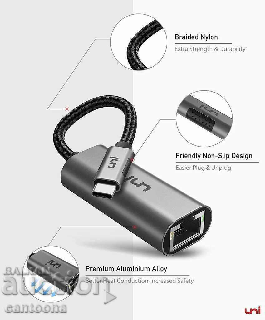 uNi USB C to Gigabit Ethernet adapter, Realtek RTL8153 with price 26.98 BGN | € 13.79 uNi USB C to Gigabit Ethernet adapter, Realtek RTL8153 with price 26.98 BGN | € 13.79