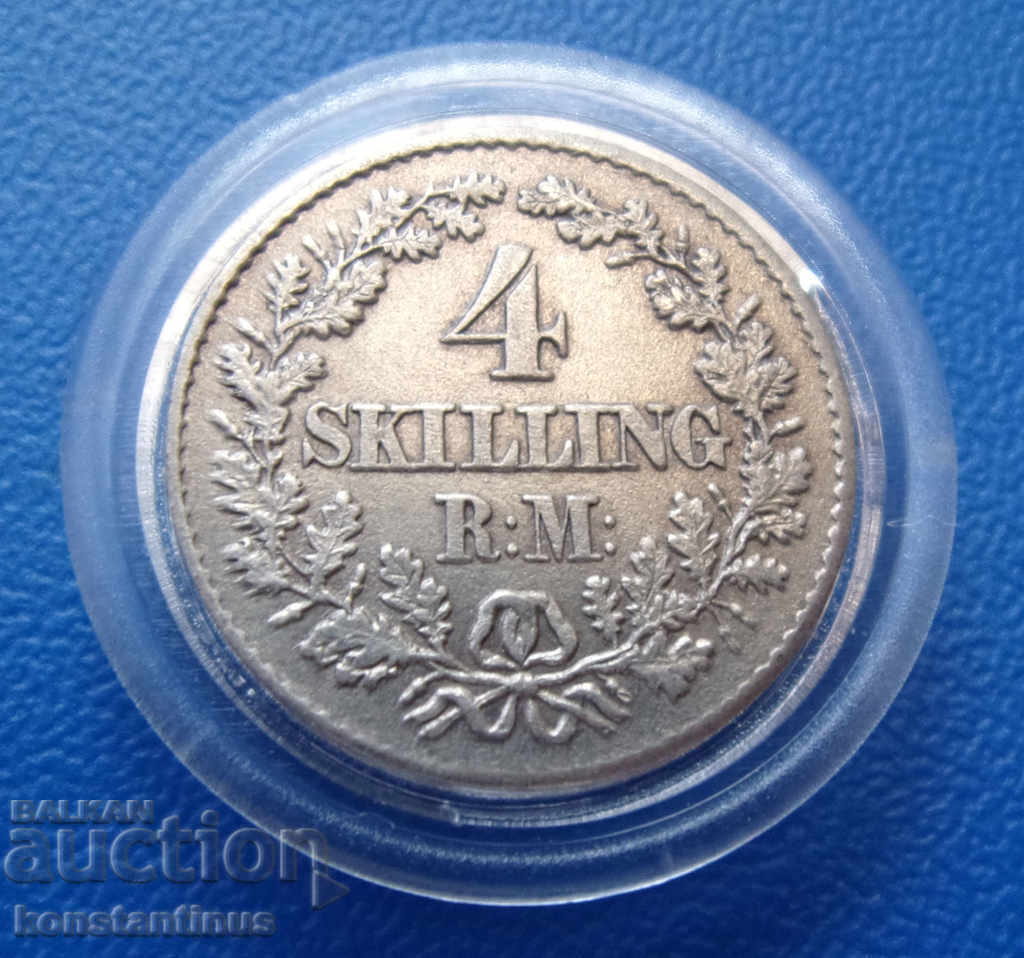 Дания  4  Скилинг  1856 UNC  Very Rare с цена € 28.12 | 55.00 лв.