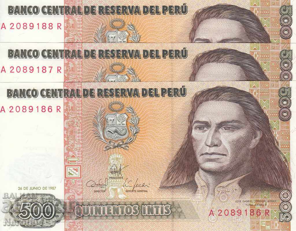 500 inti 1987, Peru (3 banknotes with serial numbers)