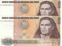 500 inti 1987, Περού (2 τραπεζογραμμάτια με σειριακούς αριθμούς)
