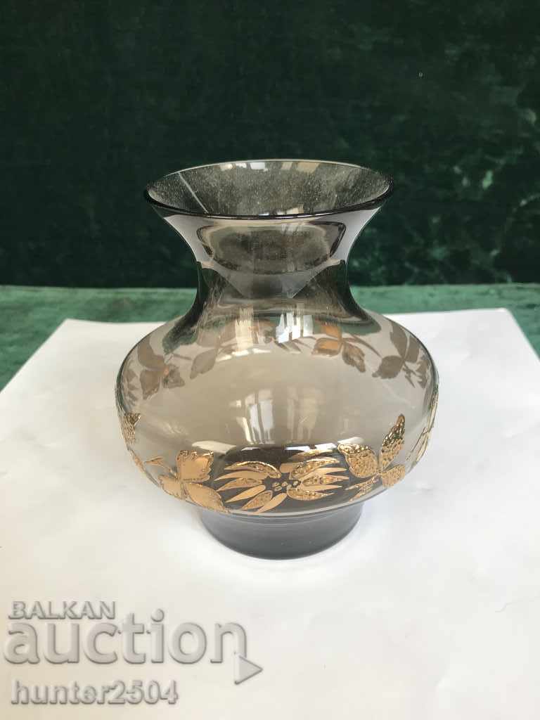 Sticlă de culoare vază, decor auriu BG