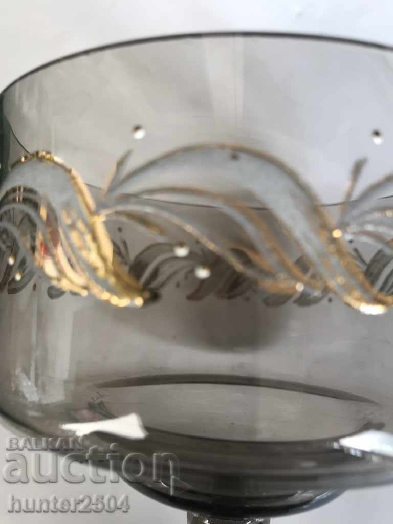 Licitație Sticla colorata cupa, decor auriu BG
