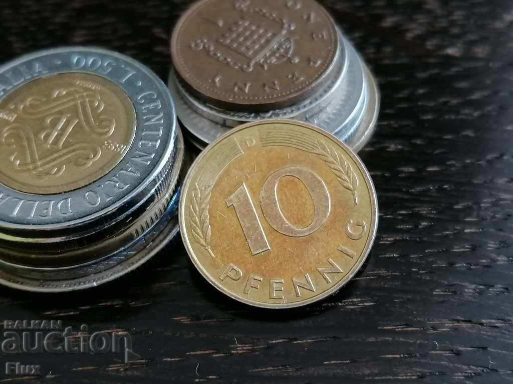 Монета - Германия - 10 пфенига | 1991г.; серия D