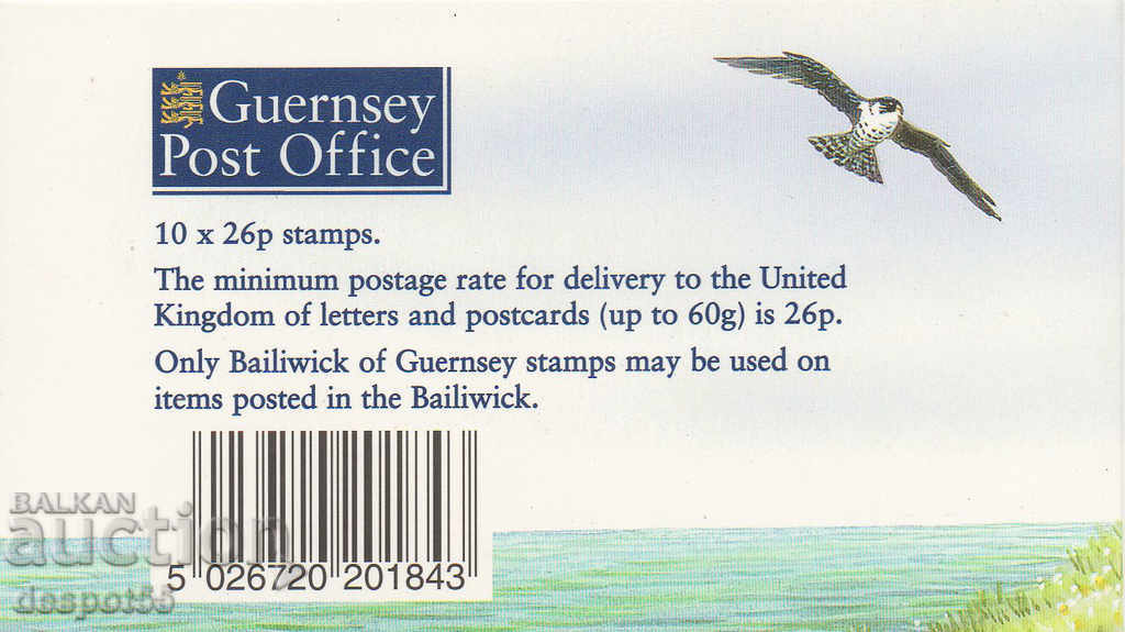 Auction 2000. Alderney. Birds - Peregrine Falcon. Carnet. Auction 2000. Alderney. Birds - Peregrine Falcon. Carnet.