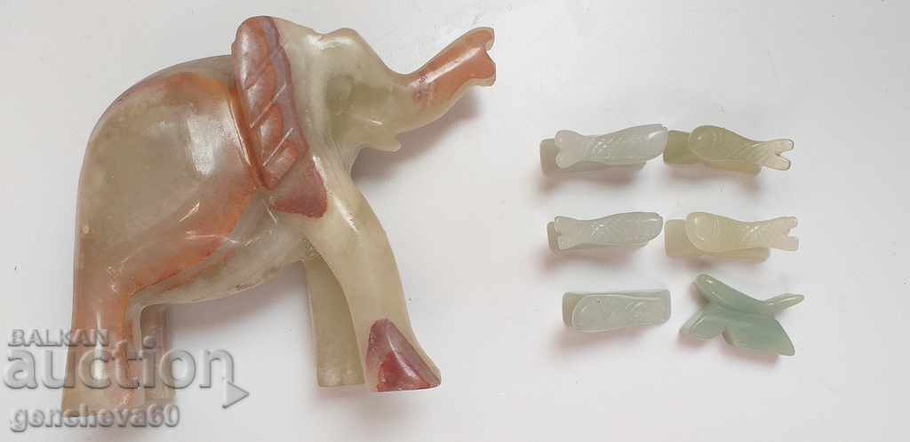 Onyx elephant figure and fish, knife rests with price 40.00 BGN | € 20.45