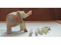 Large onyx elephant and fish, knife rests