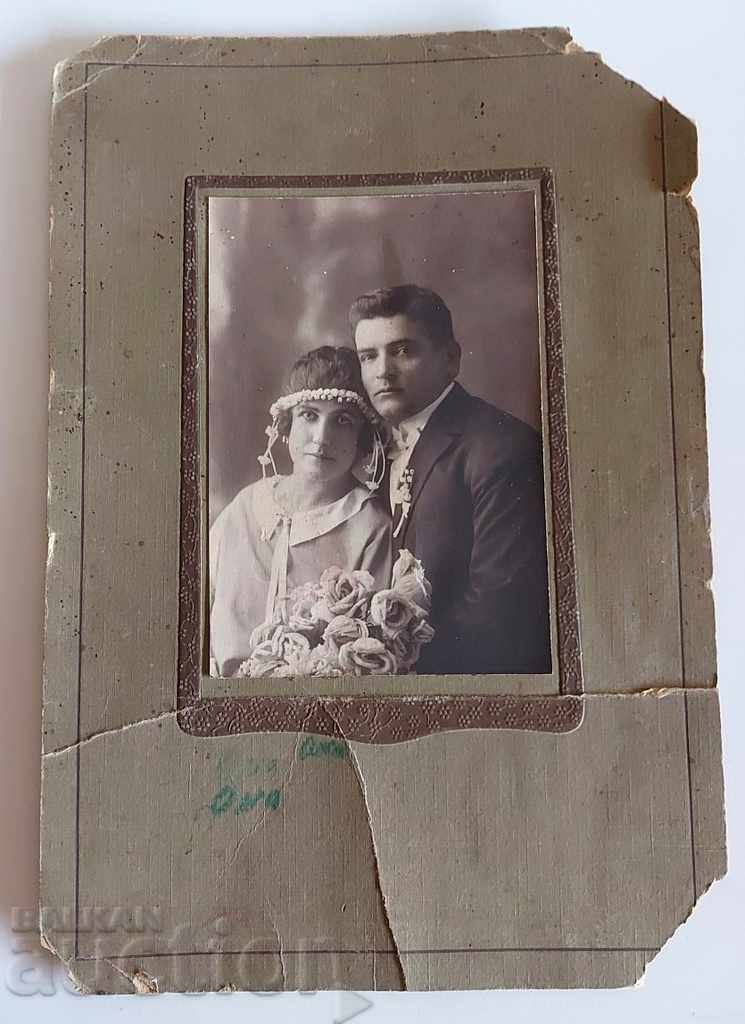 1926 OLD WEDDING PHOTO CARTON BRIDE AND GROOM