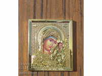 Russian old armilla home icon with metal fittings Virgin Mary
