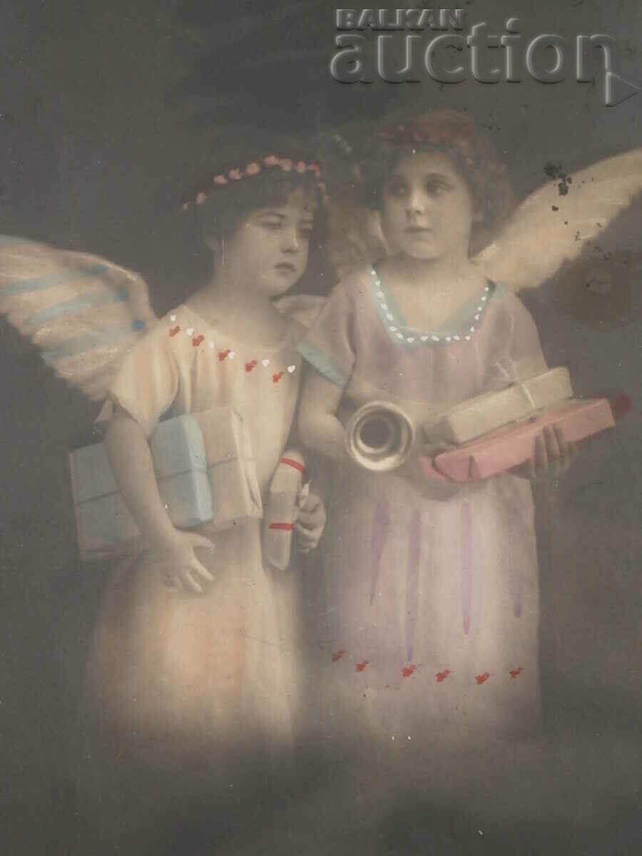 Auction vintage Christmas card with angels 20s Auction vintage Christmas card with angels 20s