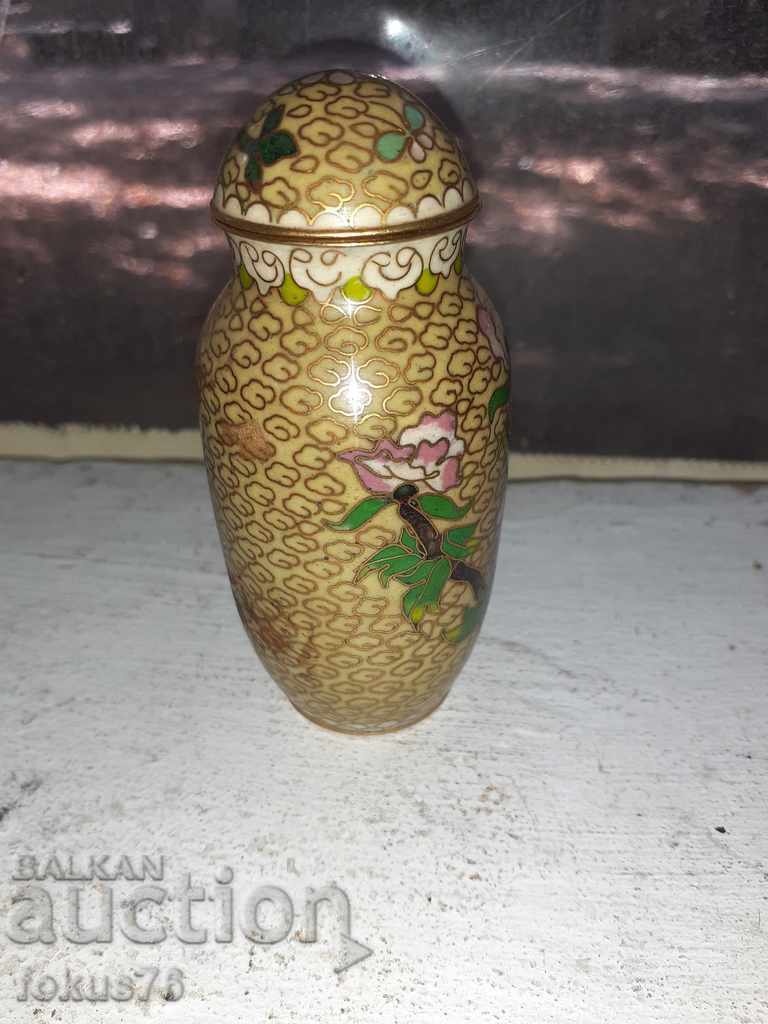 Old small cloisonne vase with cloisonne lid with price 75.00 BGN | € 38.35