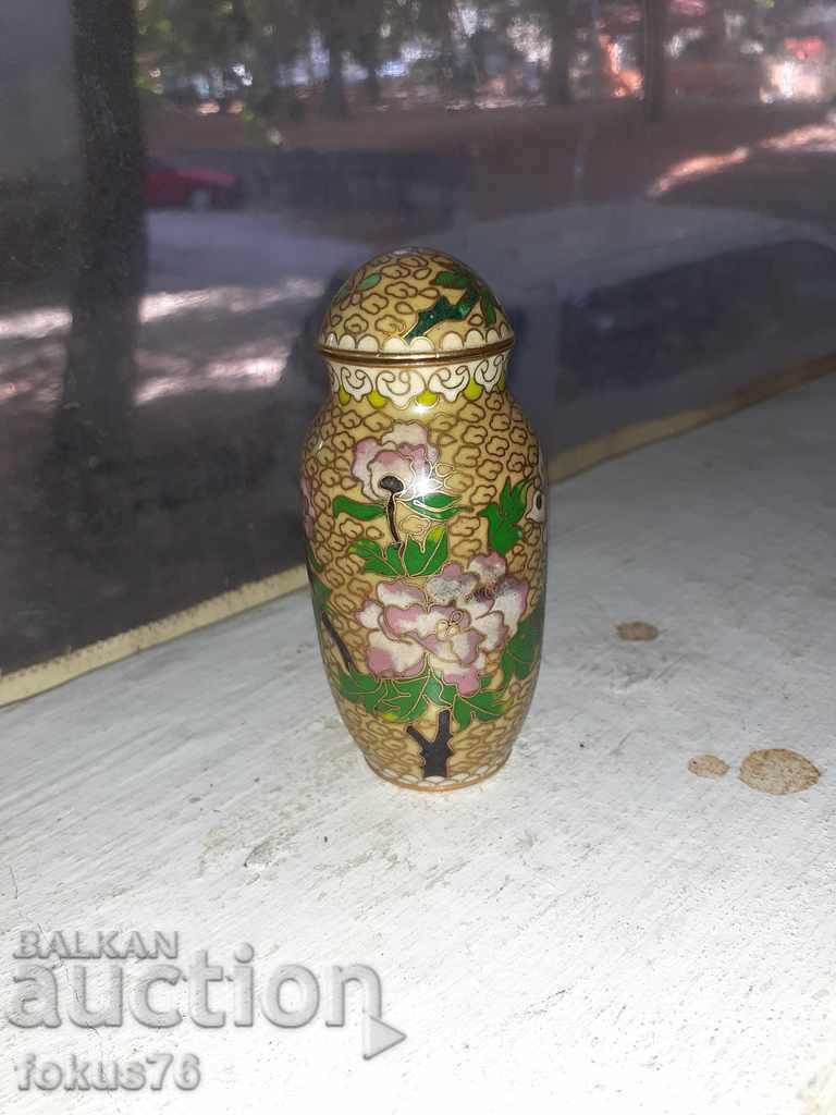 Old small cloisonne vase with cloisonne lid - 6