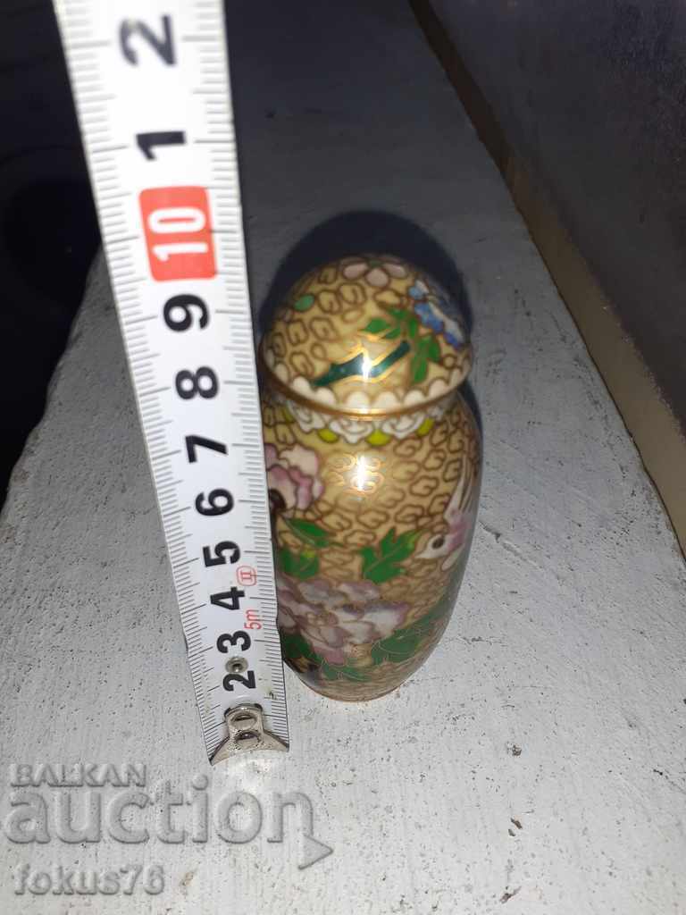 Old small cloisonne vase with cloisonne lid - 7
