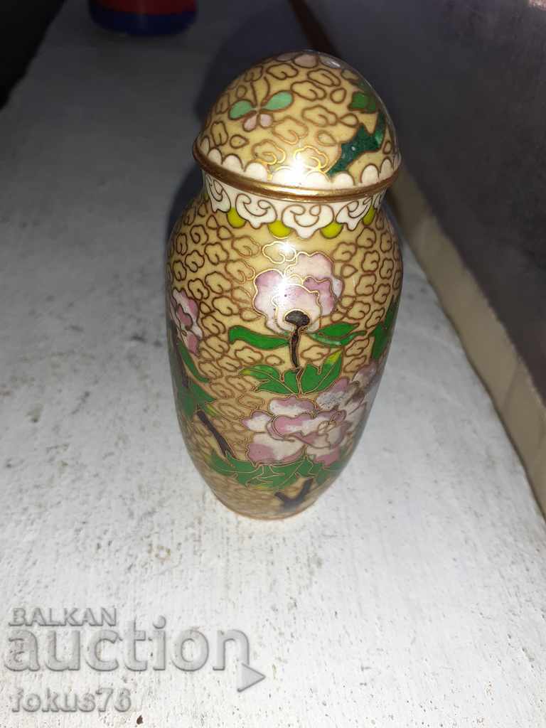 Old small cloisonne vase with cloisonne lid