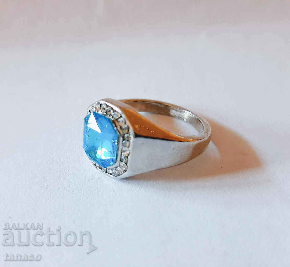 Мъжки пръстен със син циркон и топази - 5 Мъжки пръстен със син циркон и топази - 5