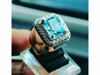 Men's ring with blue zircon and topaz