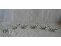 Service 6 pcs, coffee cups - glass with metal handles