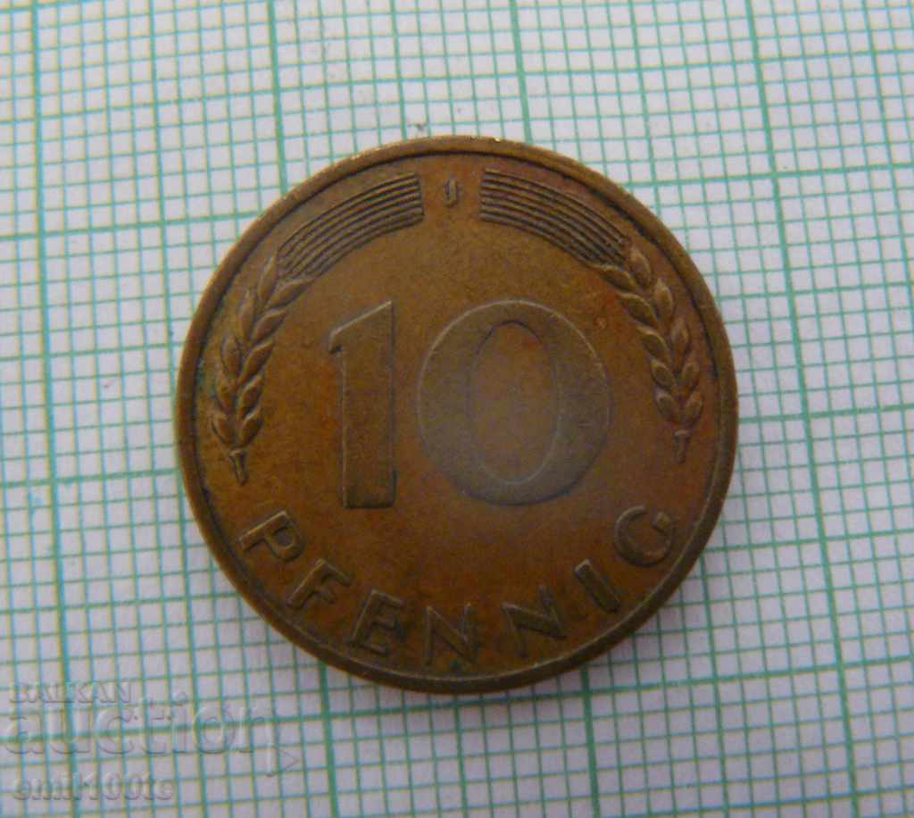 10 pfennig 1950 J Germania