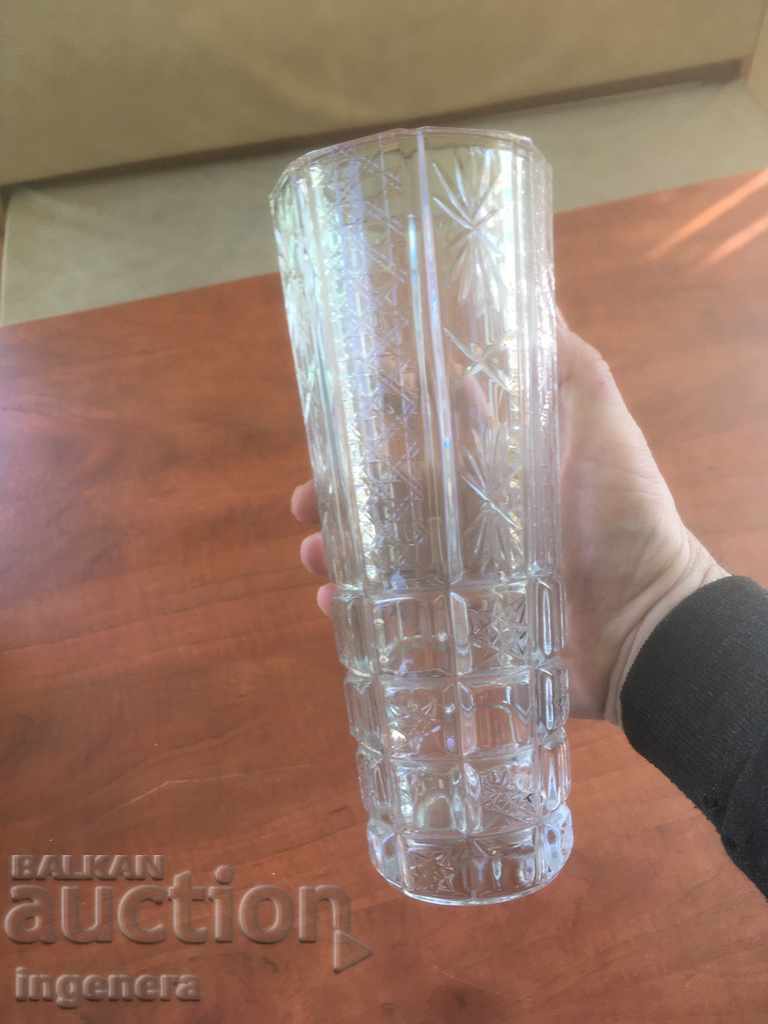 VASE GLASS CRYSTAL THICK WALL RELIEFY BEAUTY
