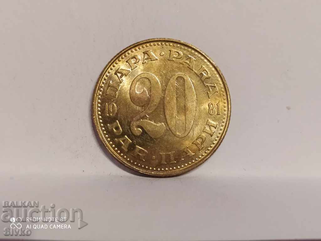 Coin of Yugoslavia 20 para 1981