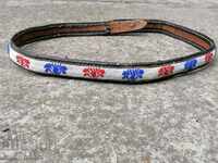 Old handwoven belt with beads blue sash belt costume