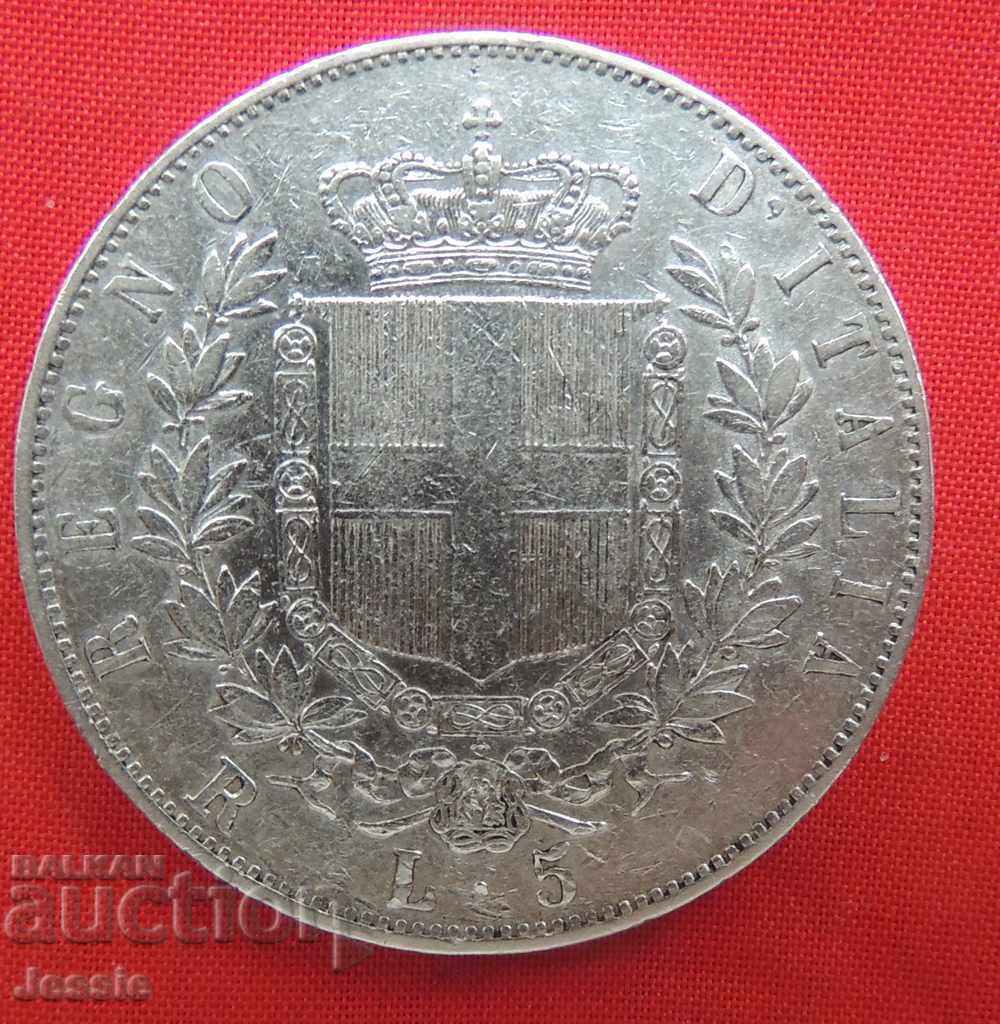 5 lira 1876 Italy silver-QUALITY- NO MADE IN CHINA