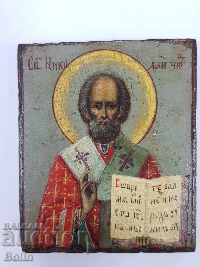 Рядка руска икона Св. Николай Чудотворец 19 век
