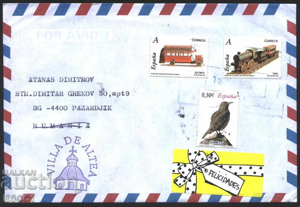 Traveled envelope with stamps Toys 2007 Fauna Bird 2007 Spain